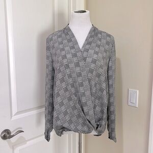 NWT Adrianna Papell Wrap Front Blouse Ivory Checkered Plaid Top Size Large
